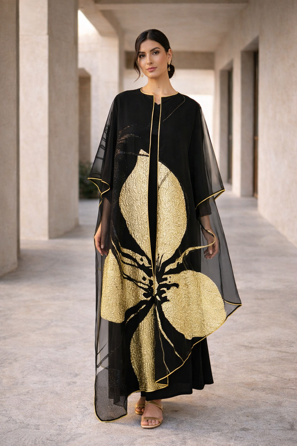 Beautiful Metallic Shaded Jalabiya With Round Neckline With Half Sleeves