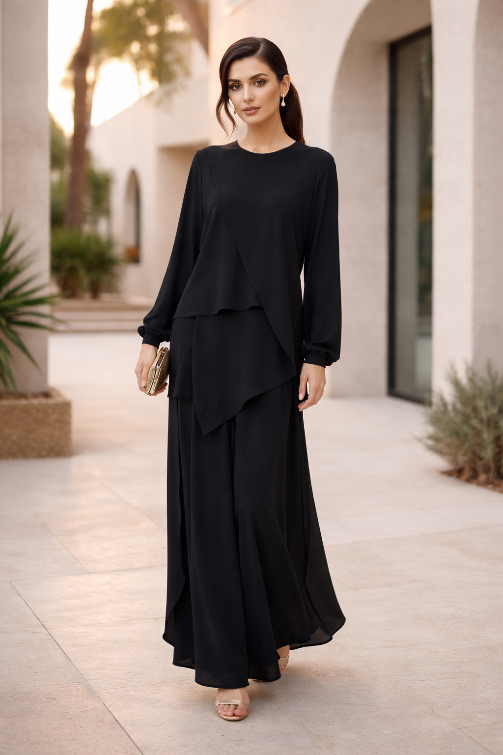 Beautiful A-Symmetrical Stylish Top With Flared Pant