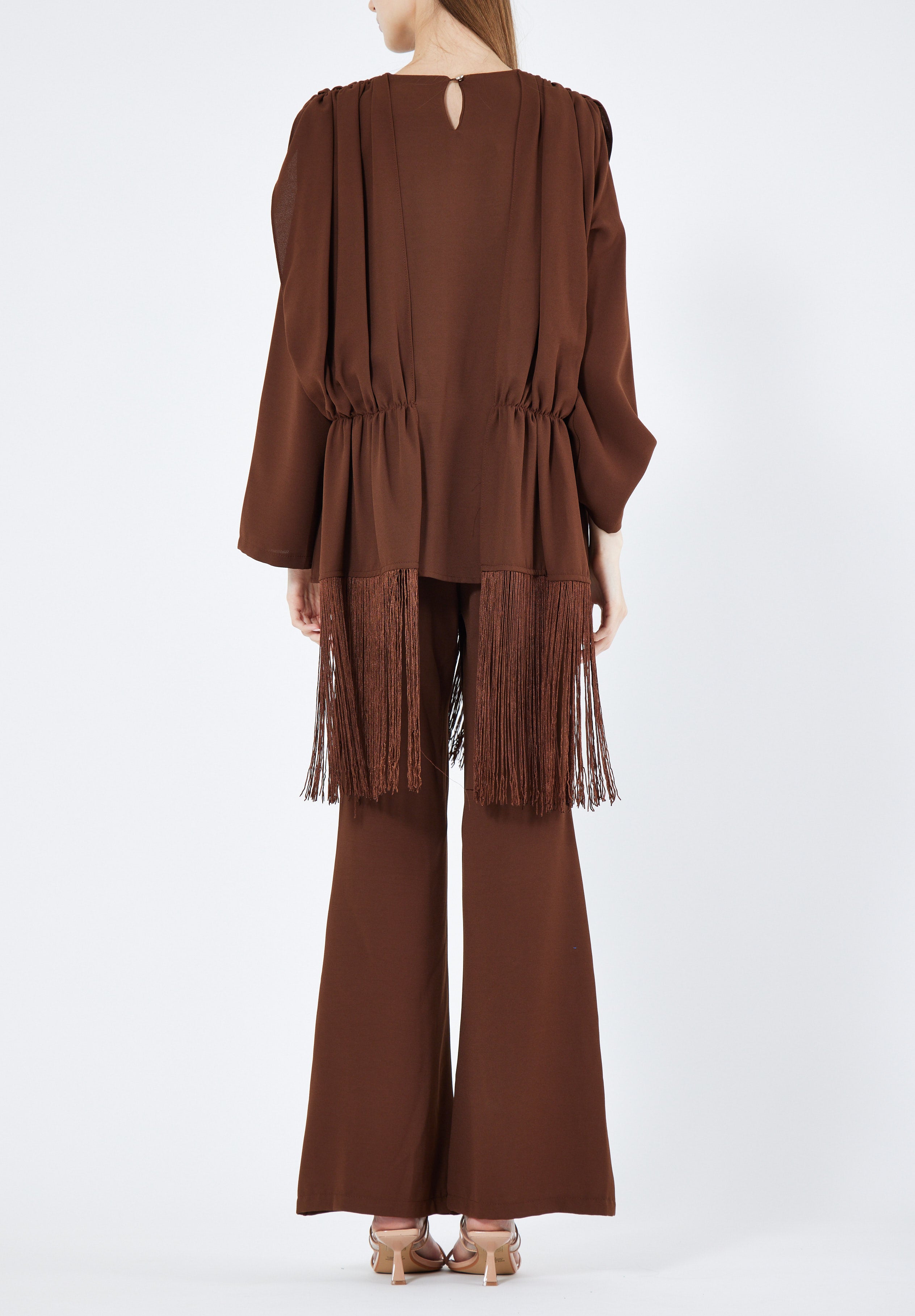 Beautiful Draped Chiffon Top With Fit And Flare Pant