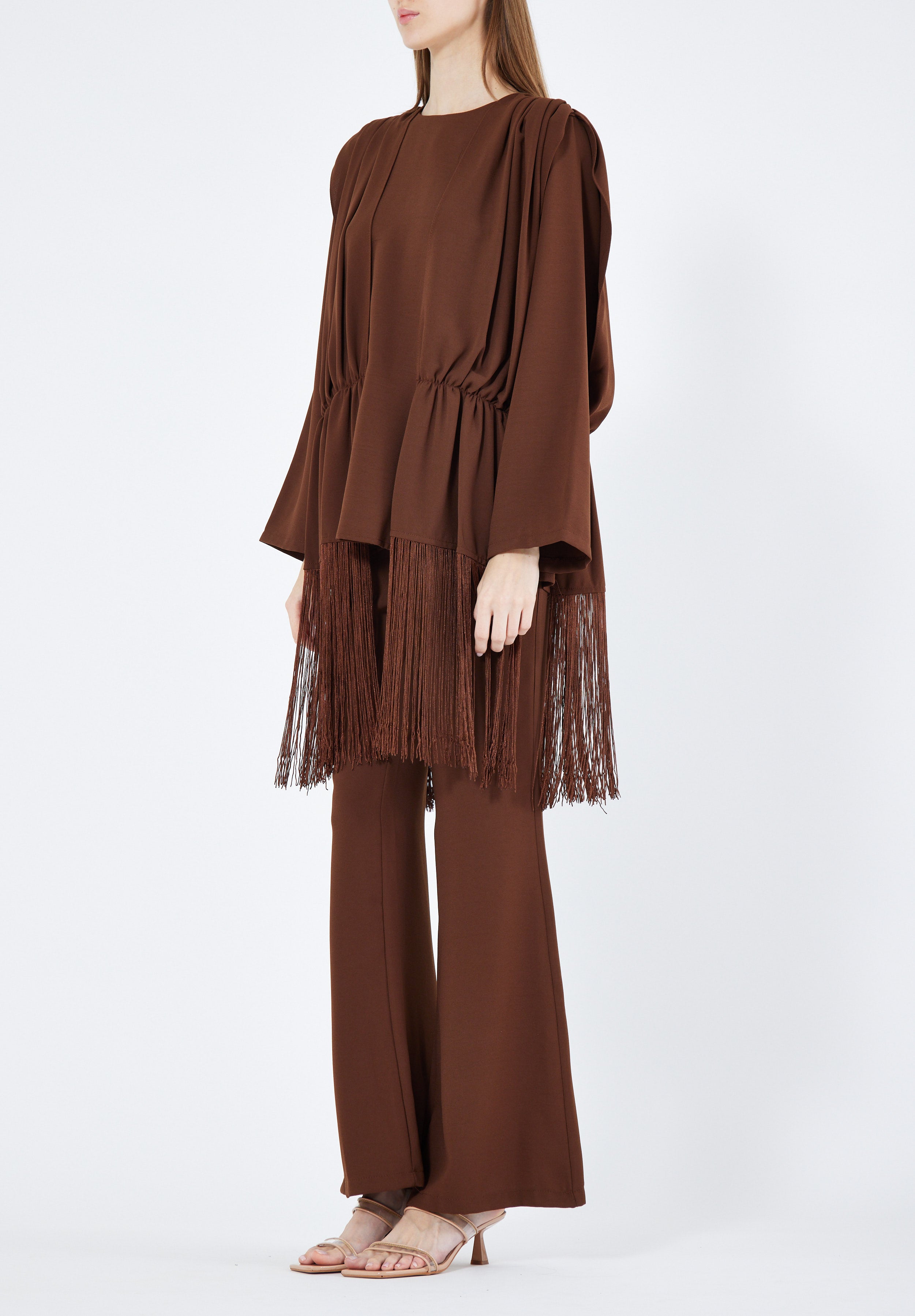 Beautiful Draped Chiffon Top With Fit And Flare Pant