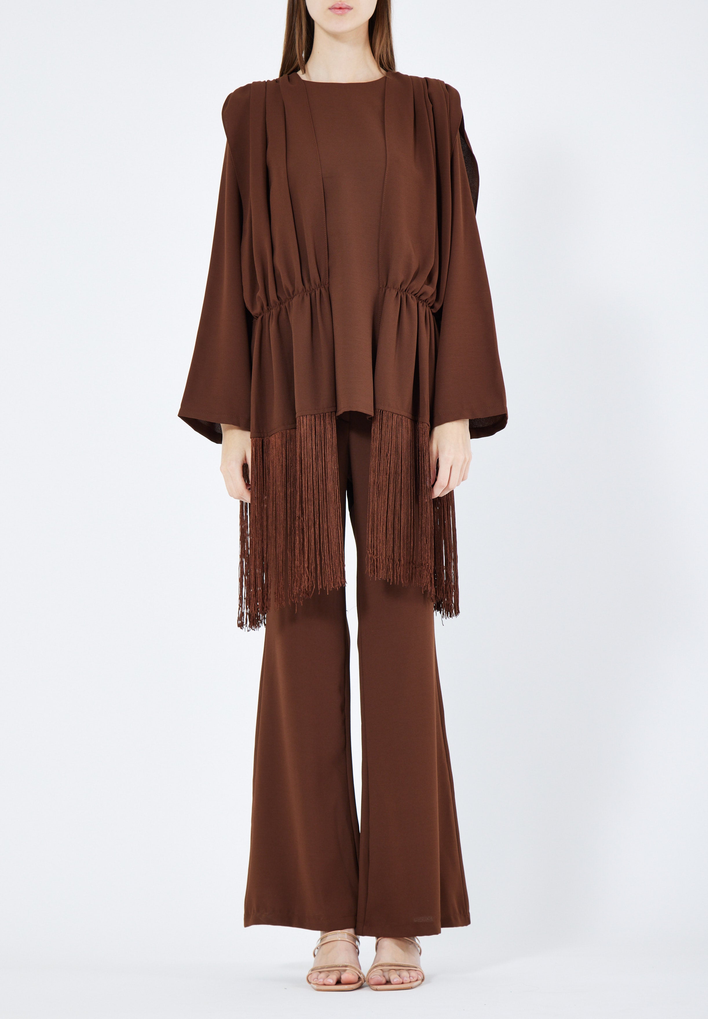 Beautiful Draped Chiffon Top With Fit And Flare Pant