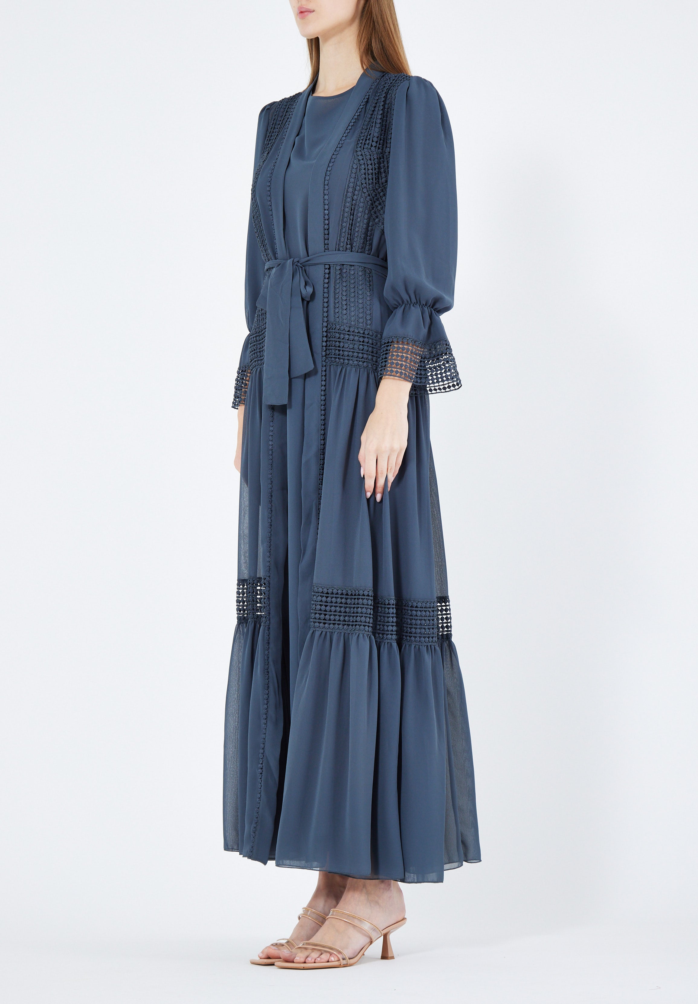 Beautiful Frilled Jalabiya With Round Neckline with Bishop Sleeves