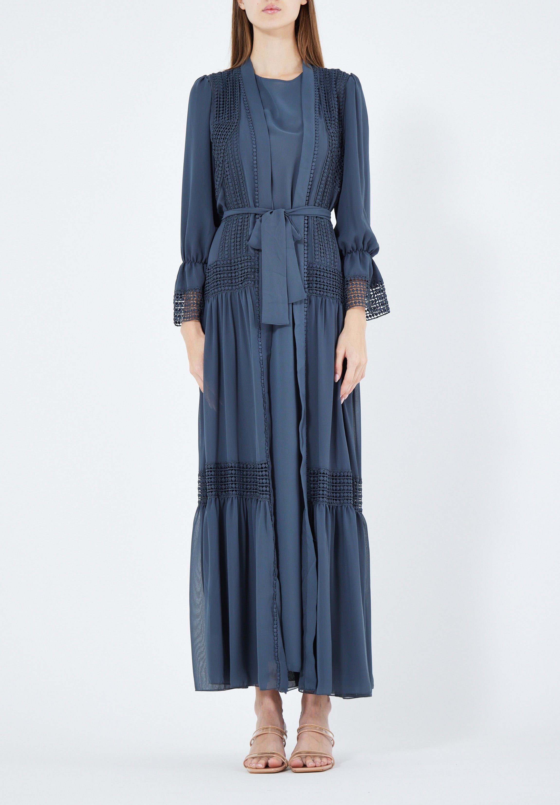 Beautiful Frilled Jalabiya With Round Neckline with Bishop Sleeves