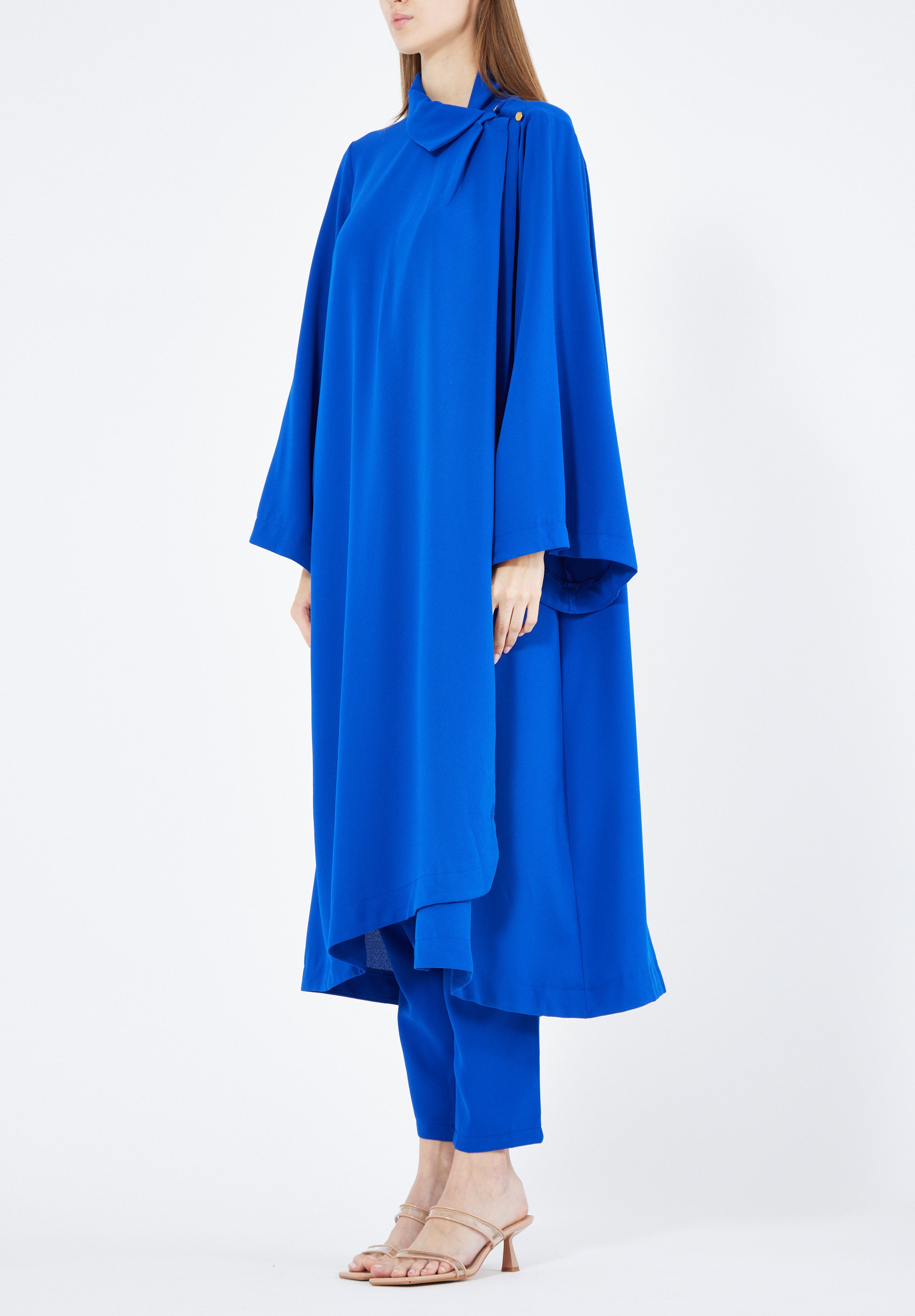 Stylish Chiffon Maxi Dress With Fitted Pants