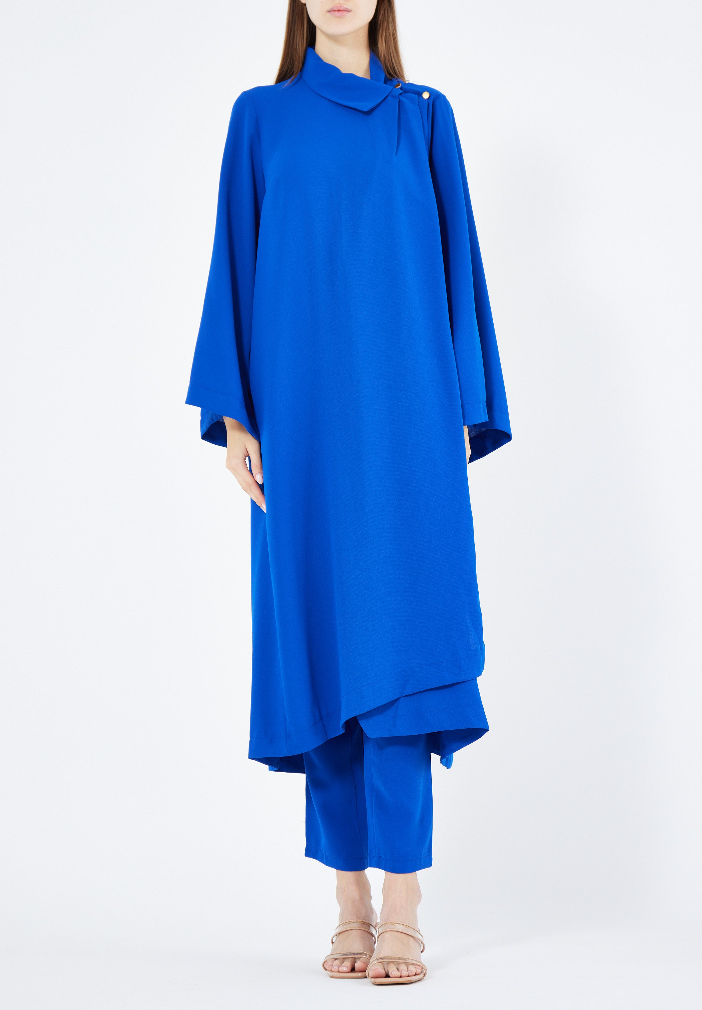Stylish Chiffon Maxi Dress With Fitted Pants