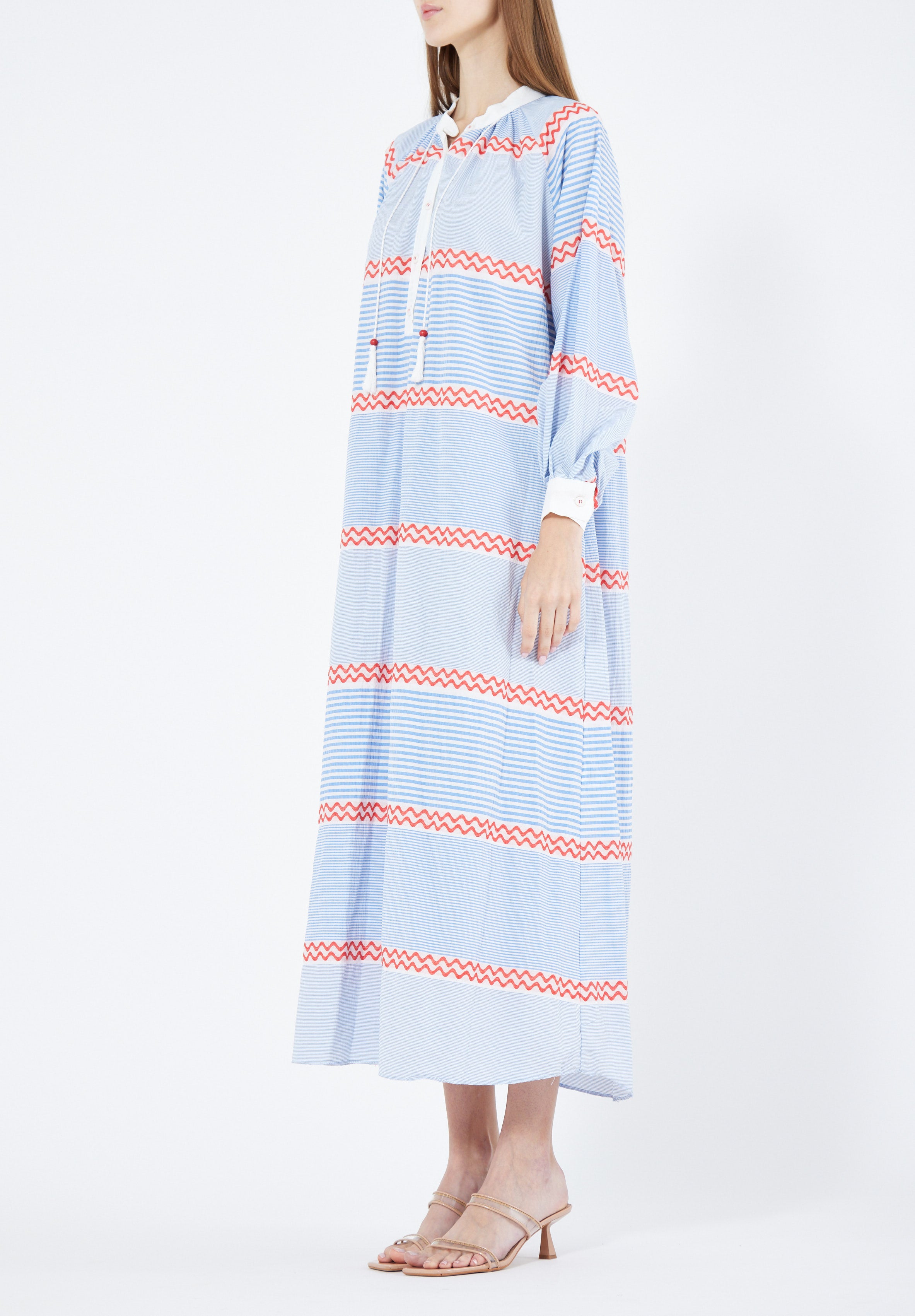 Simple And elegant Printed Maxi Dress With Long Dress And Mandarin Collar