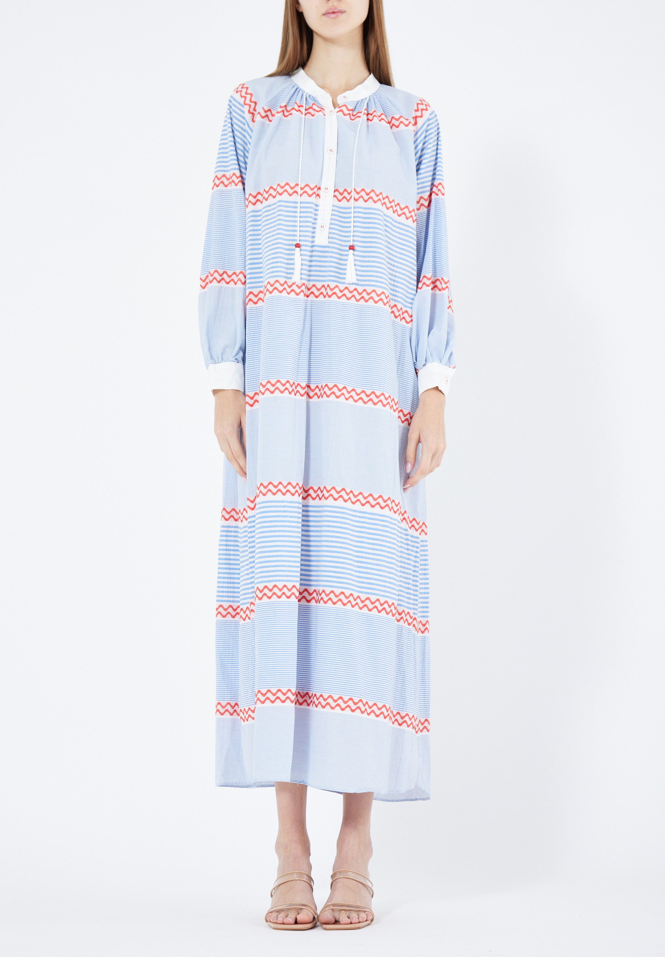 Simple And elegant Printed Maxi Dress With Long Dress And Mandarin Collar