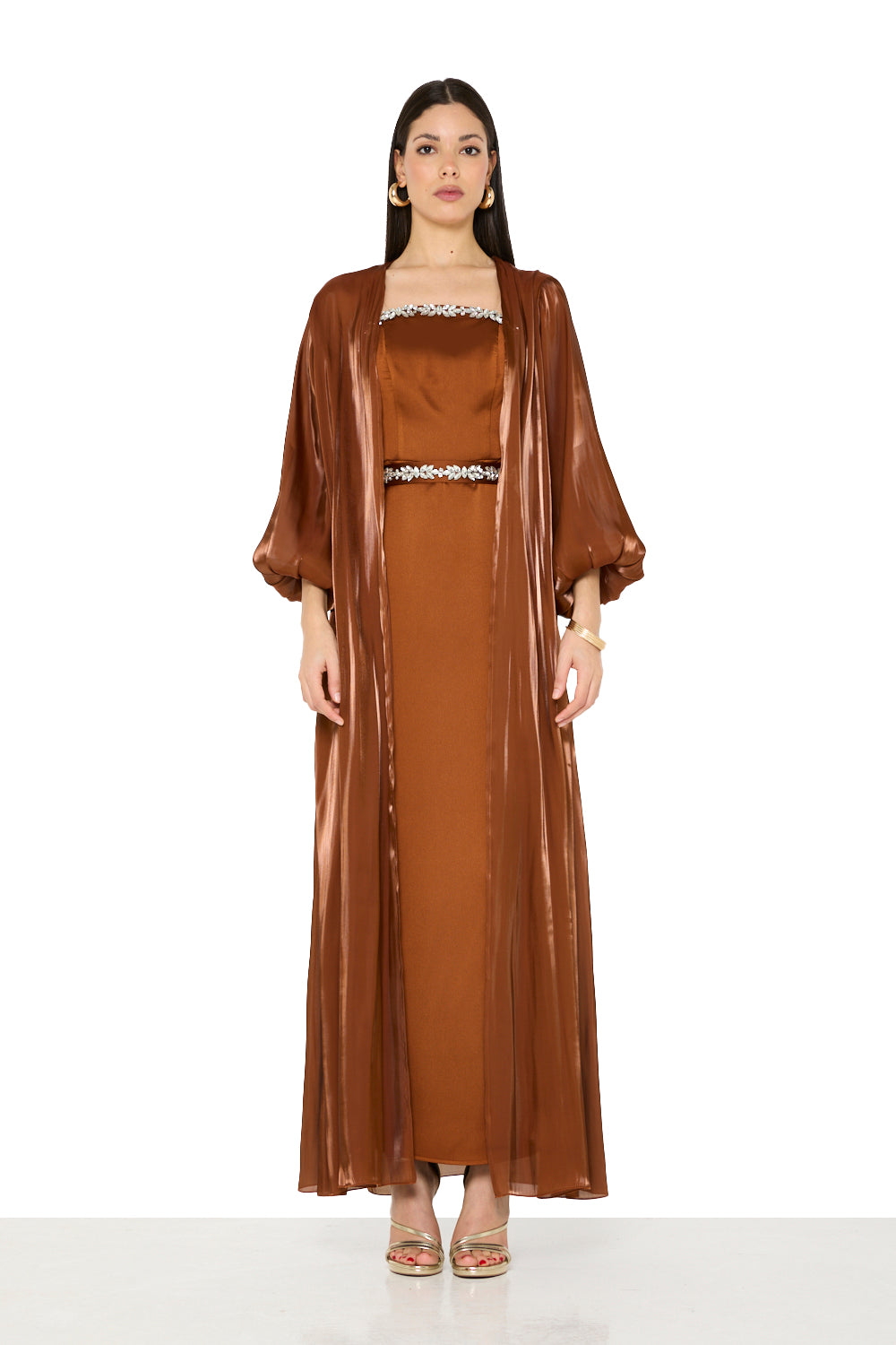 Embellished Crystal-Trim Cape Dress