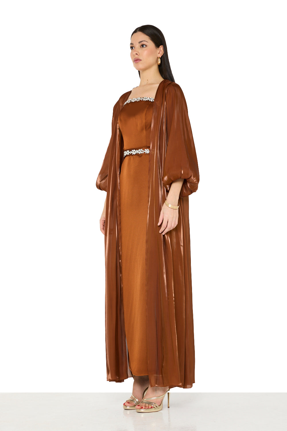 Embellished Crystal-Trim Cape Dress