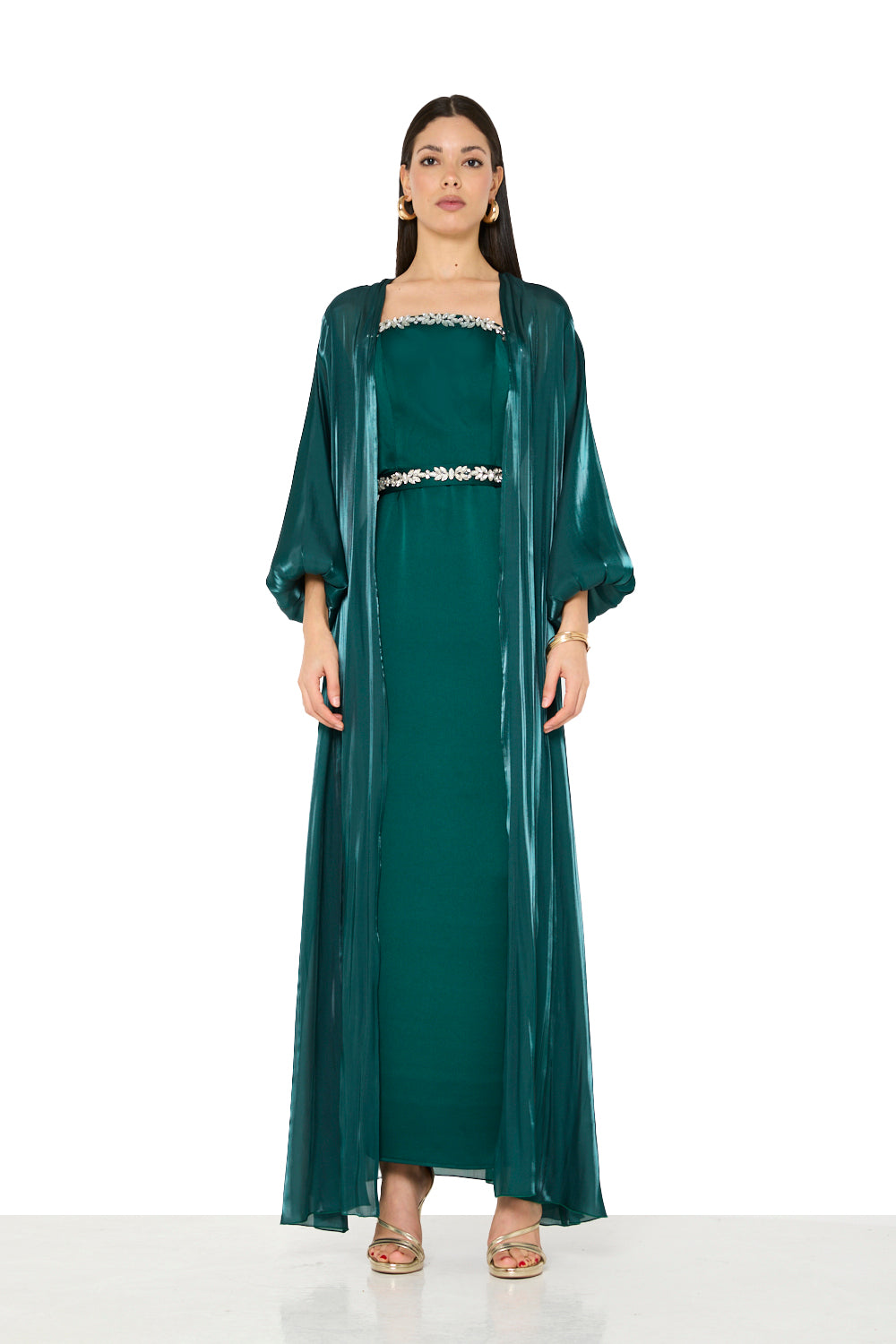 Embellished Crystal-Trim Cape Dress