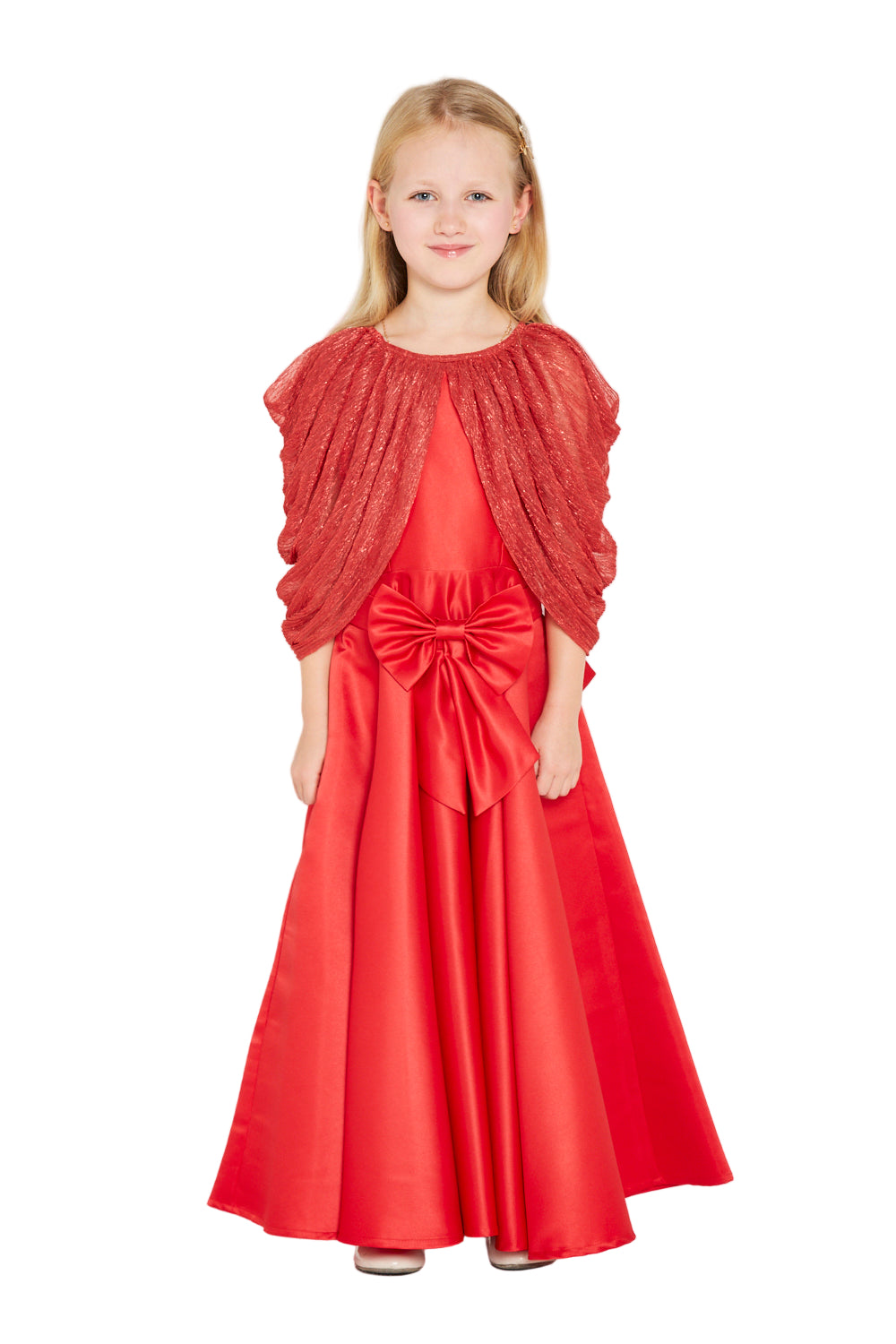 Bow Detail Draped Cape Party Dress
