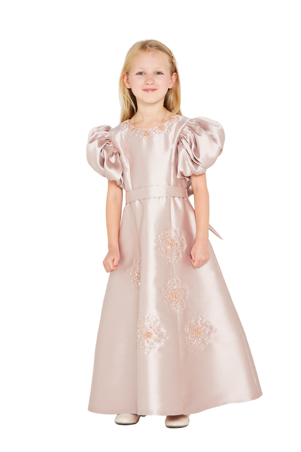 Puff Sleeve Floral Embellished Gown
