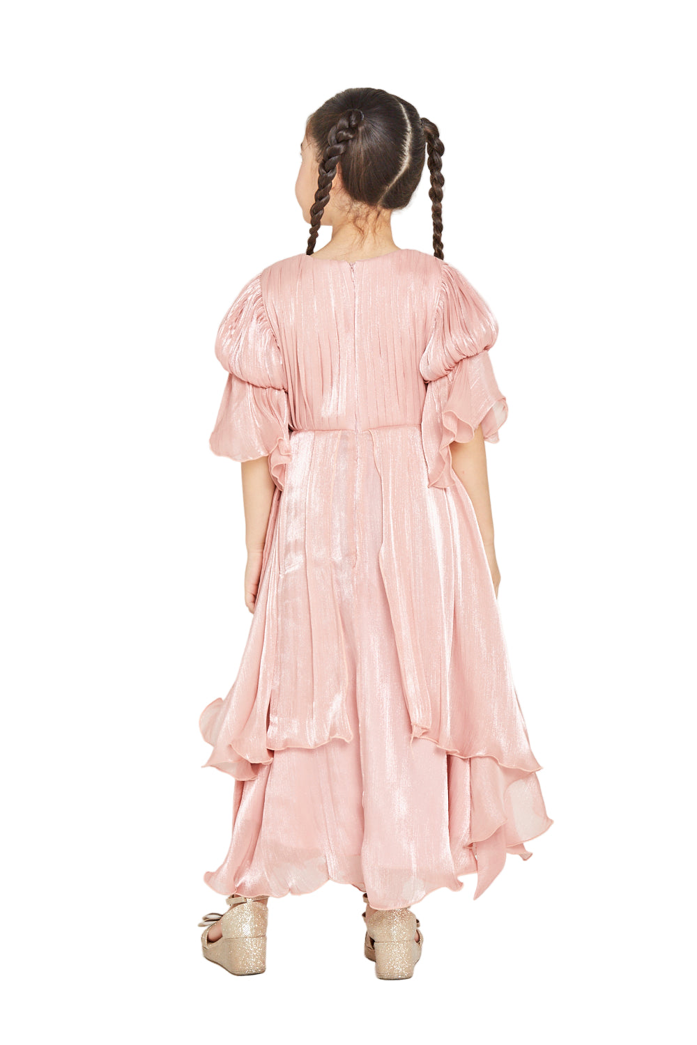Jeweled Buckle Layered Ruffle Hem Gown