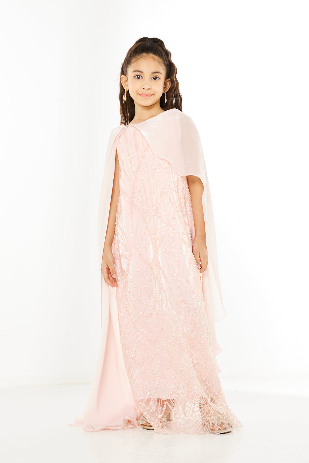 All-Over Sequin Draped Cape Dress