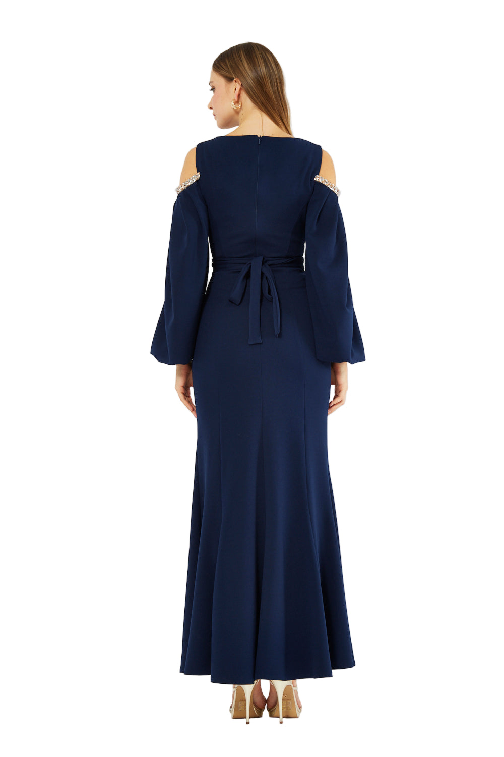 Embellished Cold-Shoulder Crepe Gown