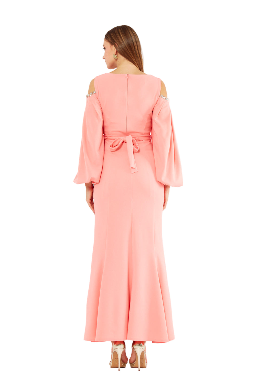 Embellished Cold-Shoulder Crepe Gown