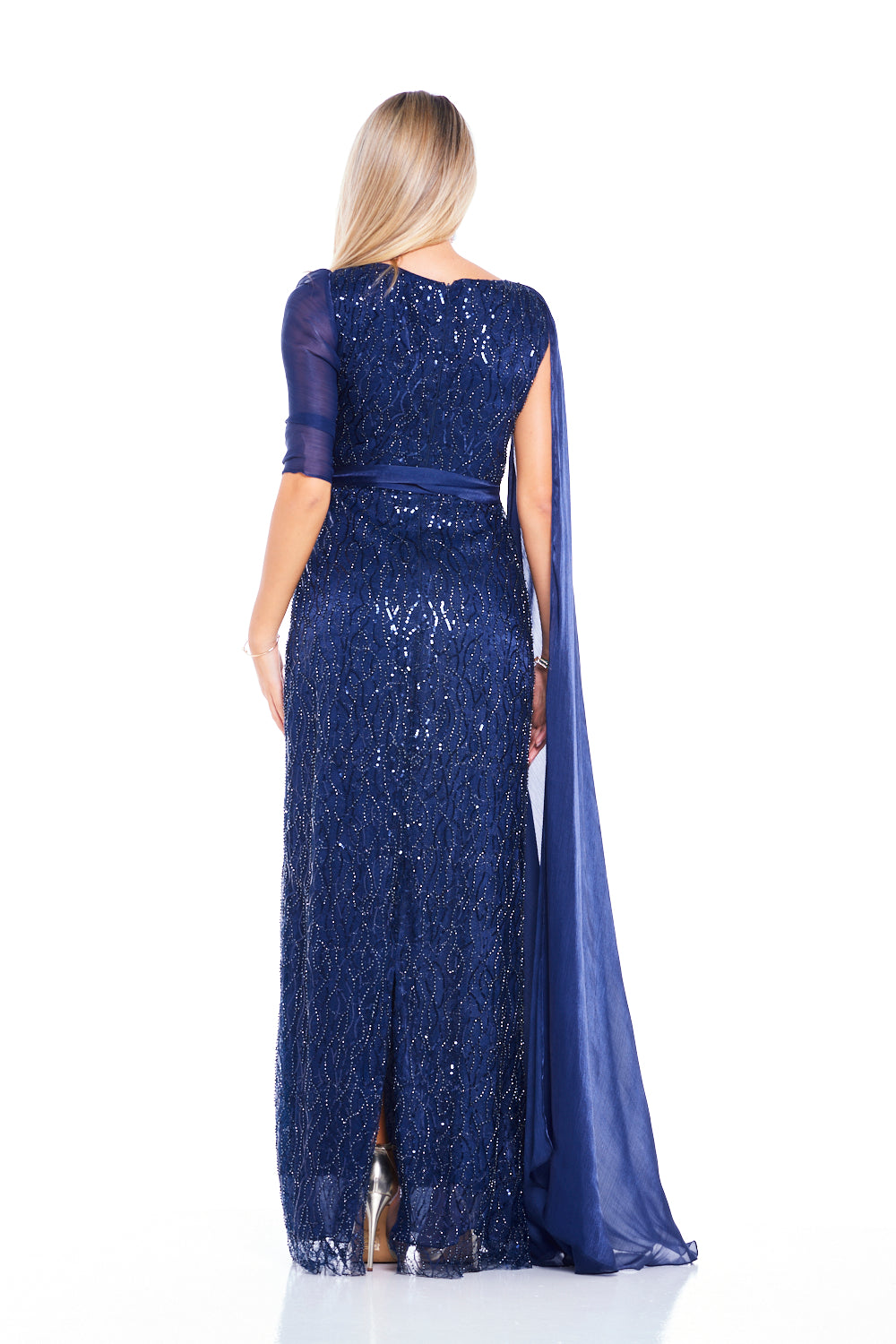 Embellished One-Shoulder Draped Overlay Gown