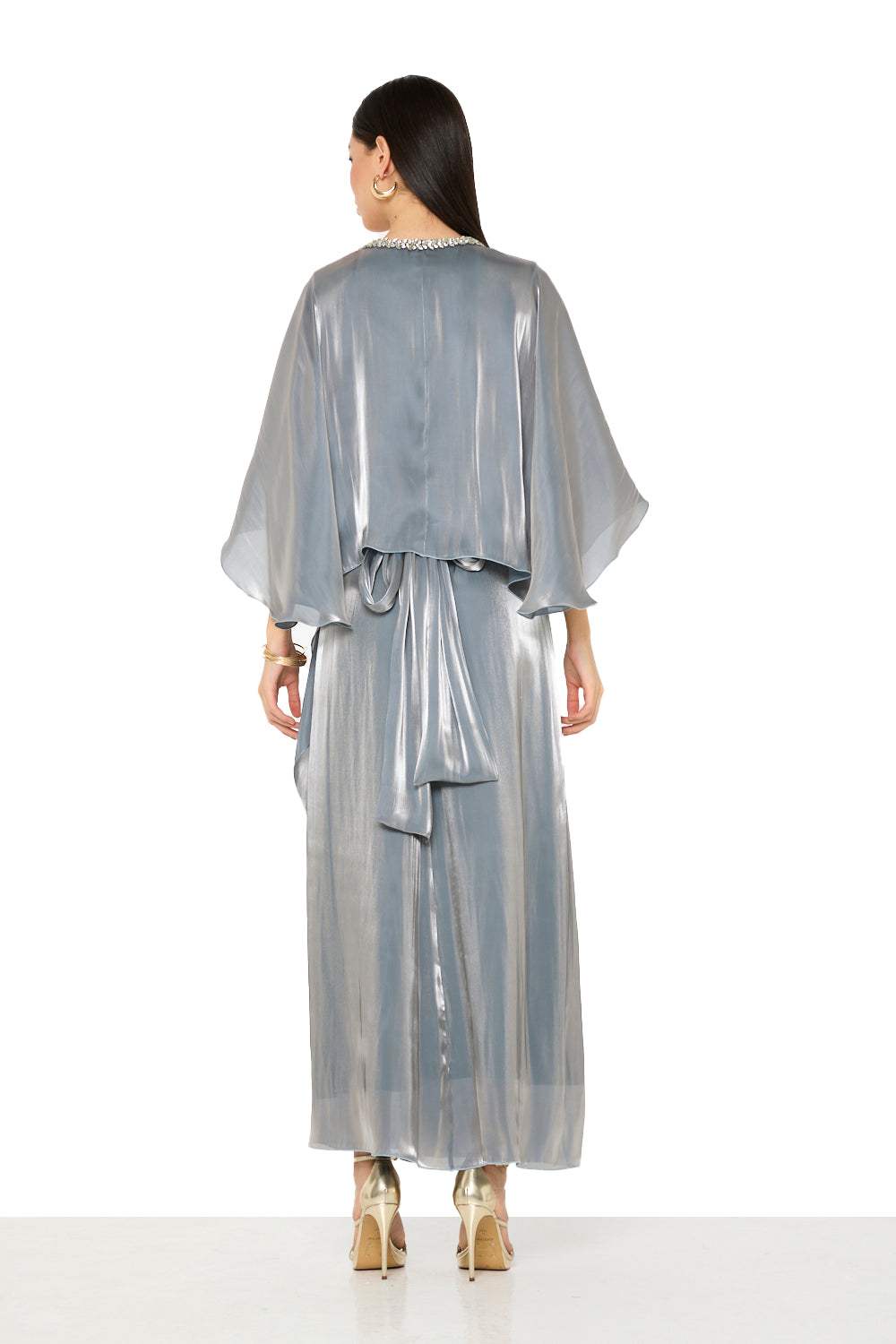 Crystal Embellished V-Neck Cape Gown