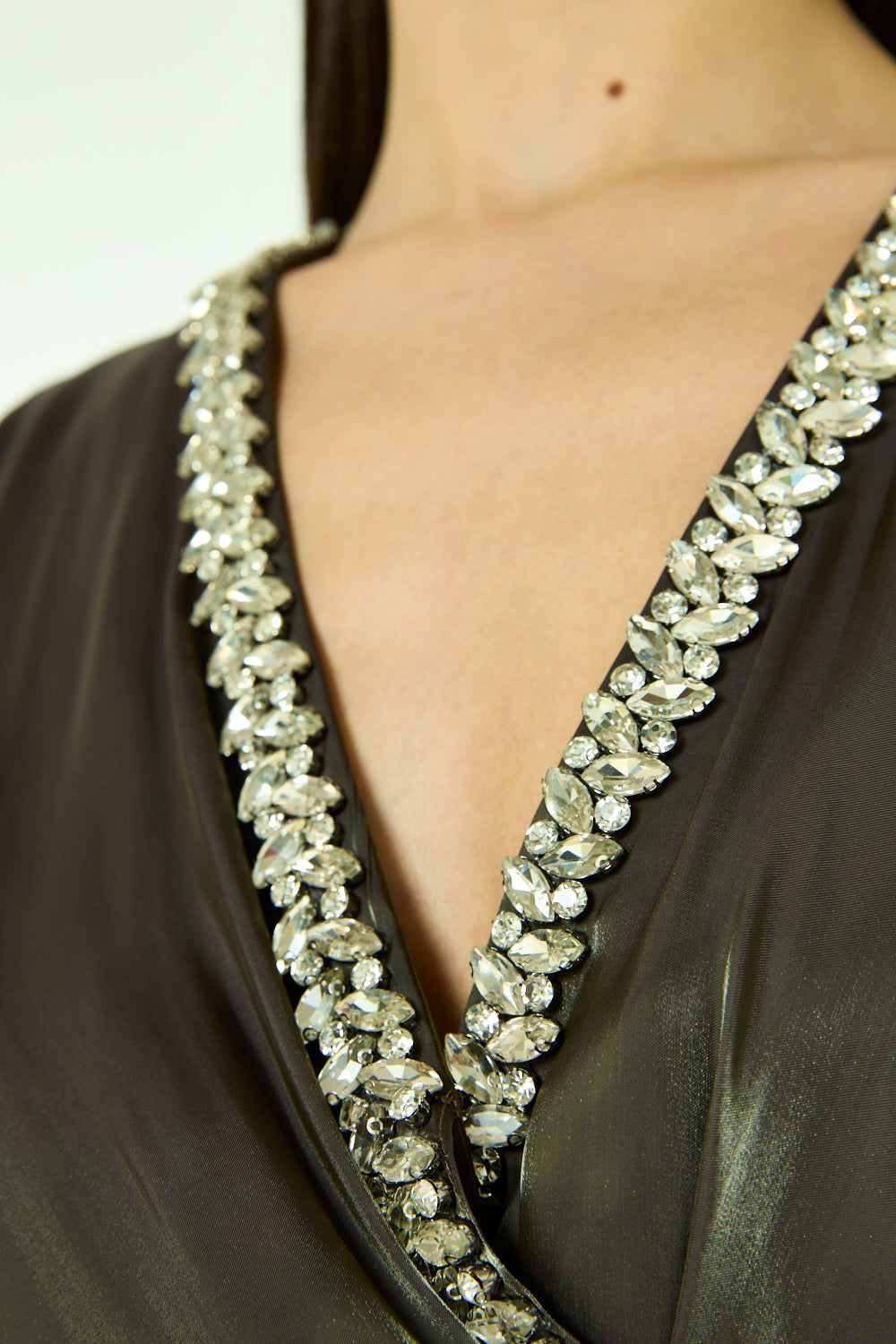 Crystal Embellished V-Neck Cape Gown