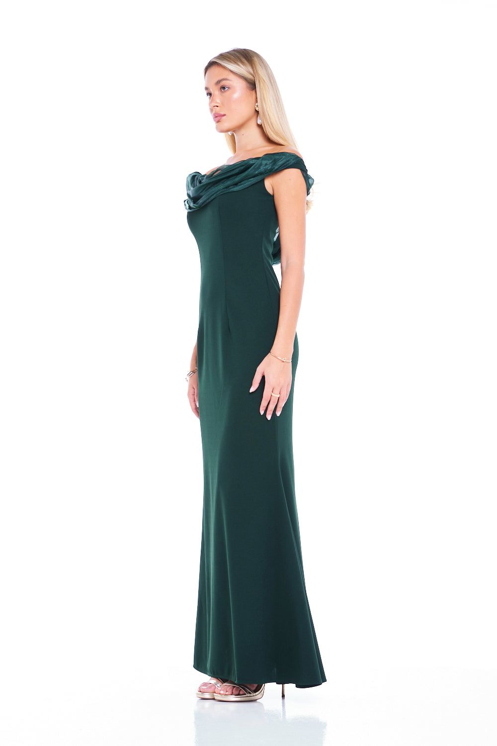 Cowl Neckline Draped Collar Gown