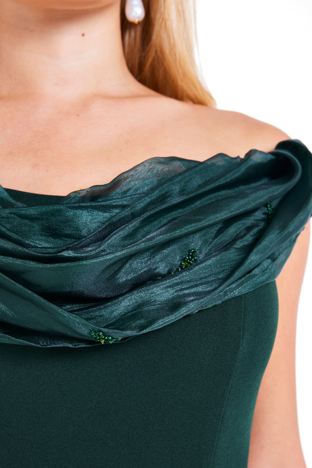 Cowl Neckline Draped Collar Gown