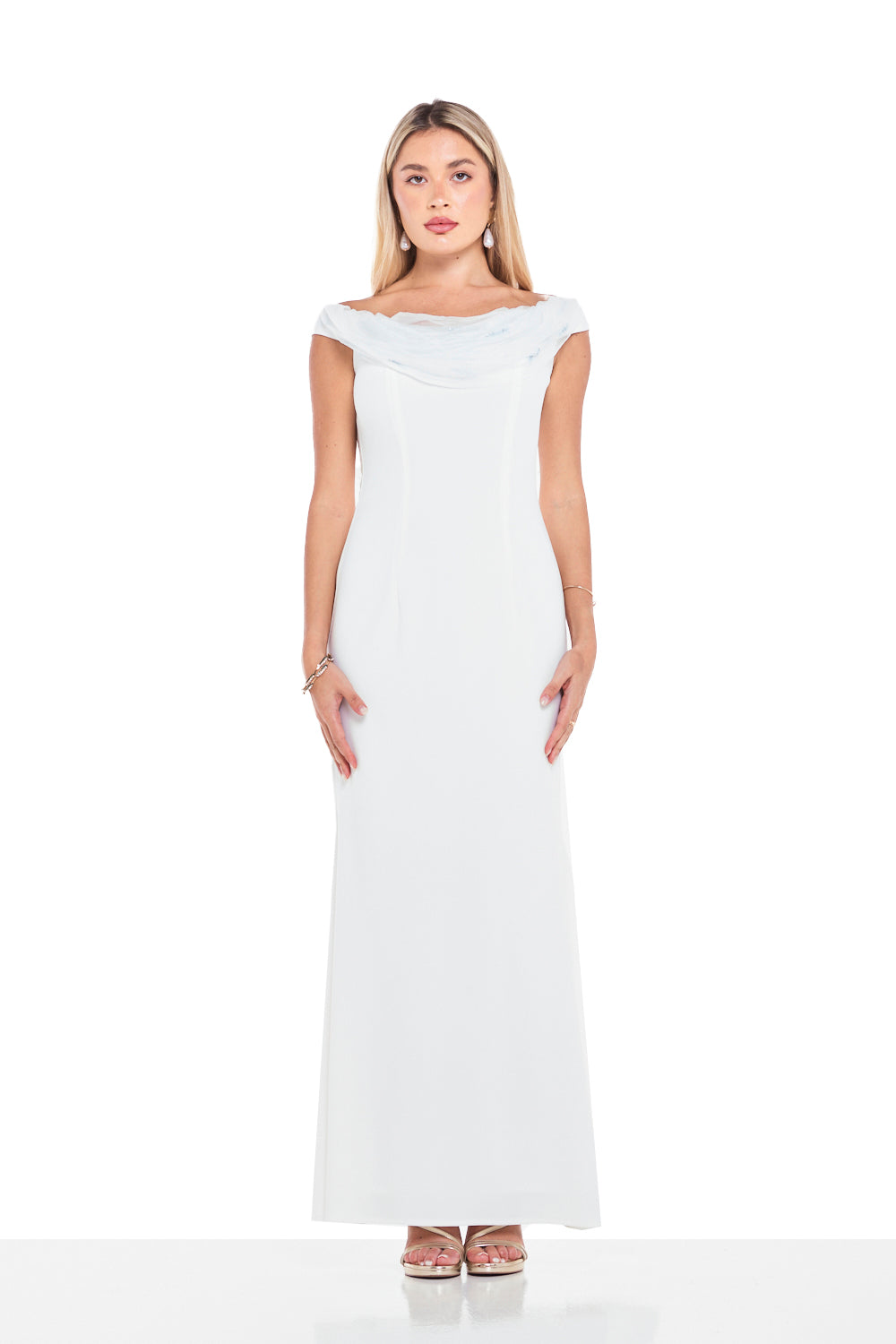 Cowl Neckline Draped Collar Gown