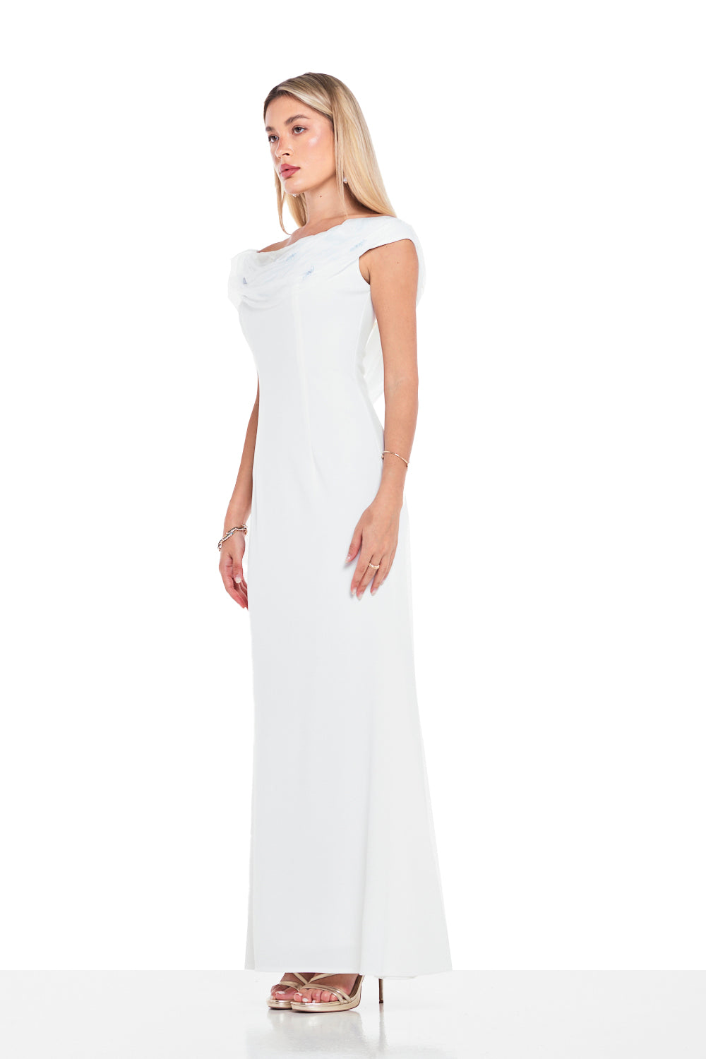 Cowl Neckline Draped Collar Gown