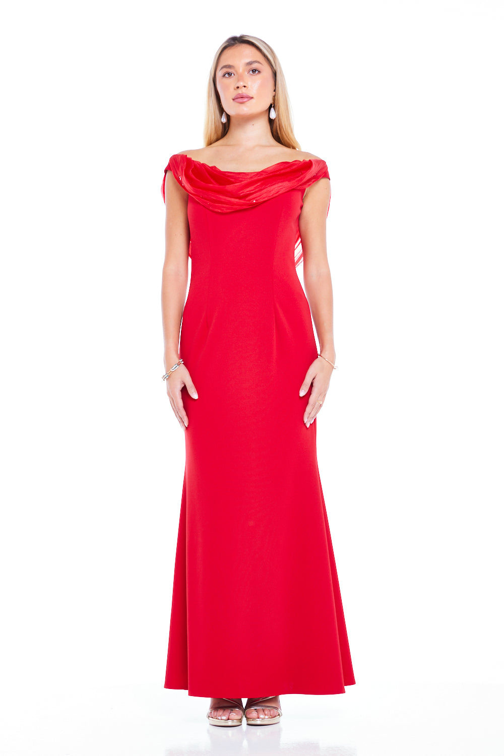 Cowl Neckline Draped Collar Gown
