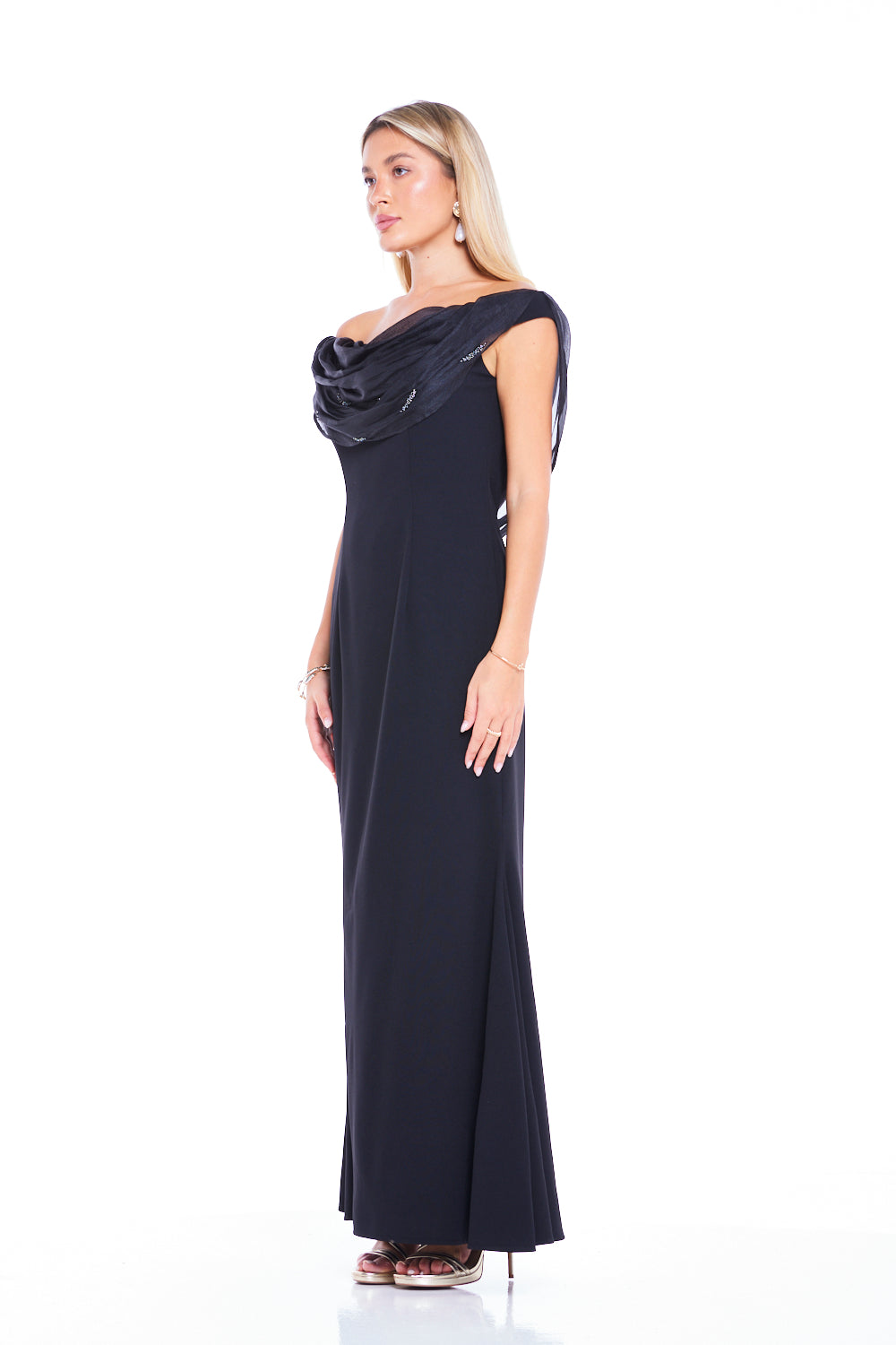 Cowl Neckline Draped Collar Gown