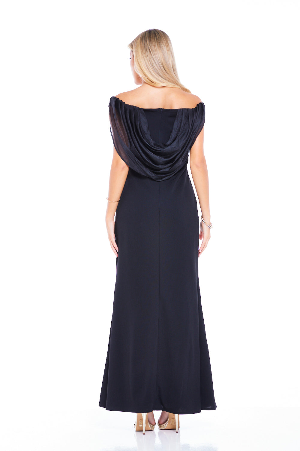 Cowl Neckline Draped Collar Gown