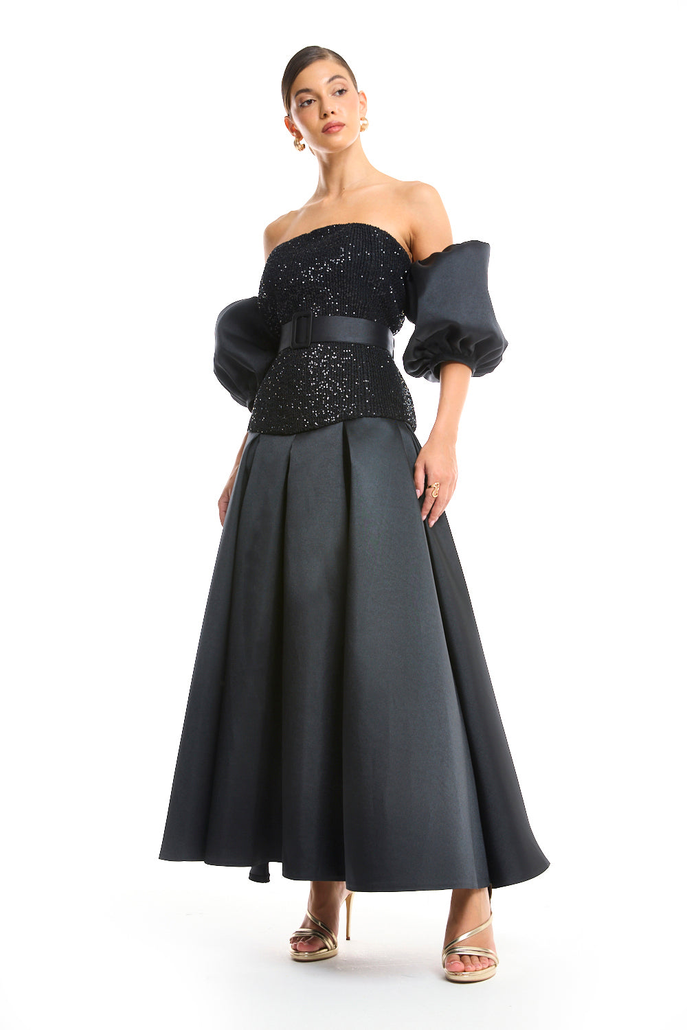 Sequin Puff-Sleeve Dress