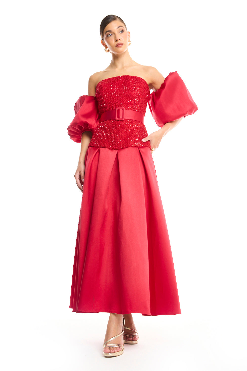 Sequin Puff-Sleeve Dress