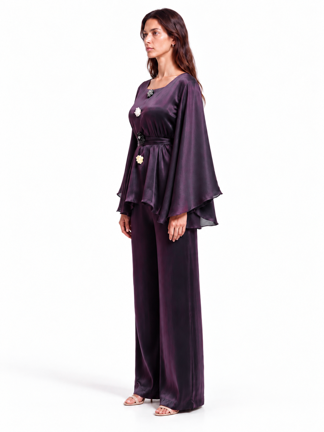 "Nina" Satin Square-Neck Cape Sleeve Style Set