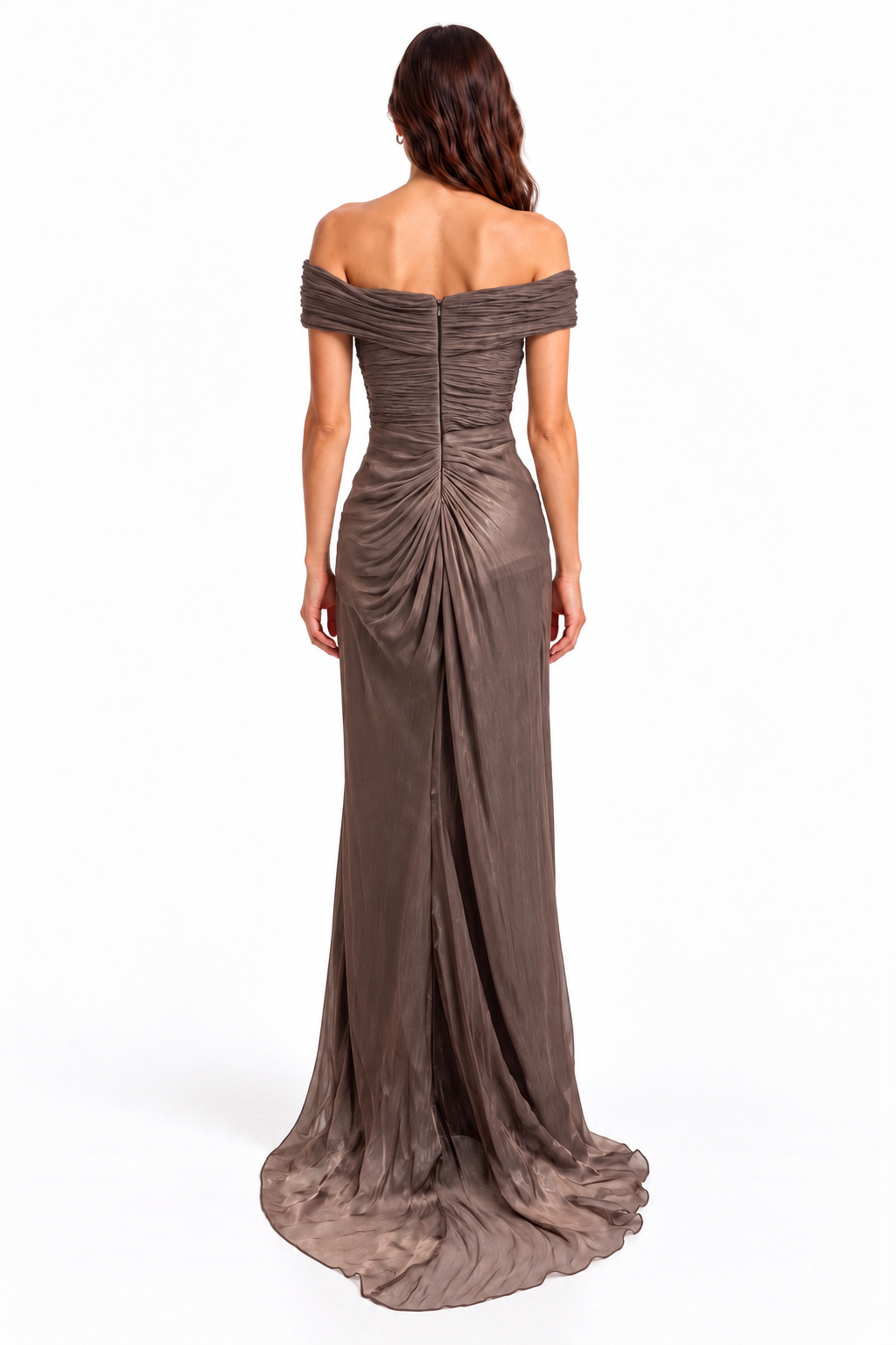 "Mira" Crystal Flower Off-Shoulder Gown