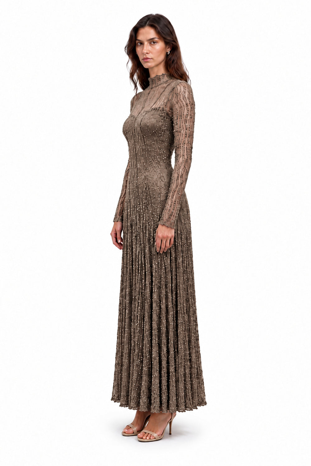 "Elara" High-Neck Beaded Lace Maxi Dress
