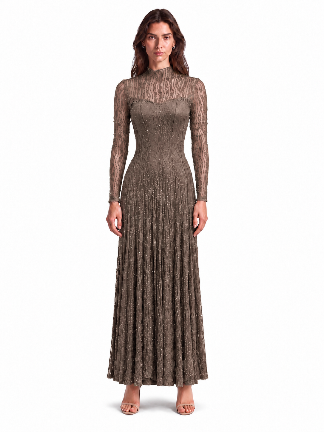 "Elara" High-Neck Beaded Lace Maxi Dress