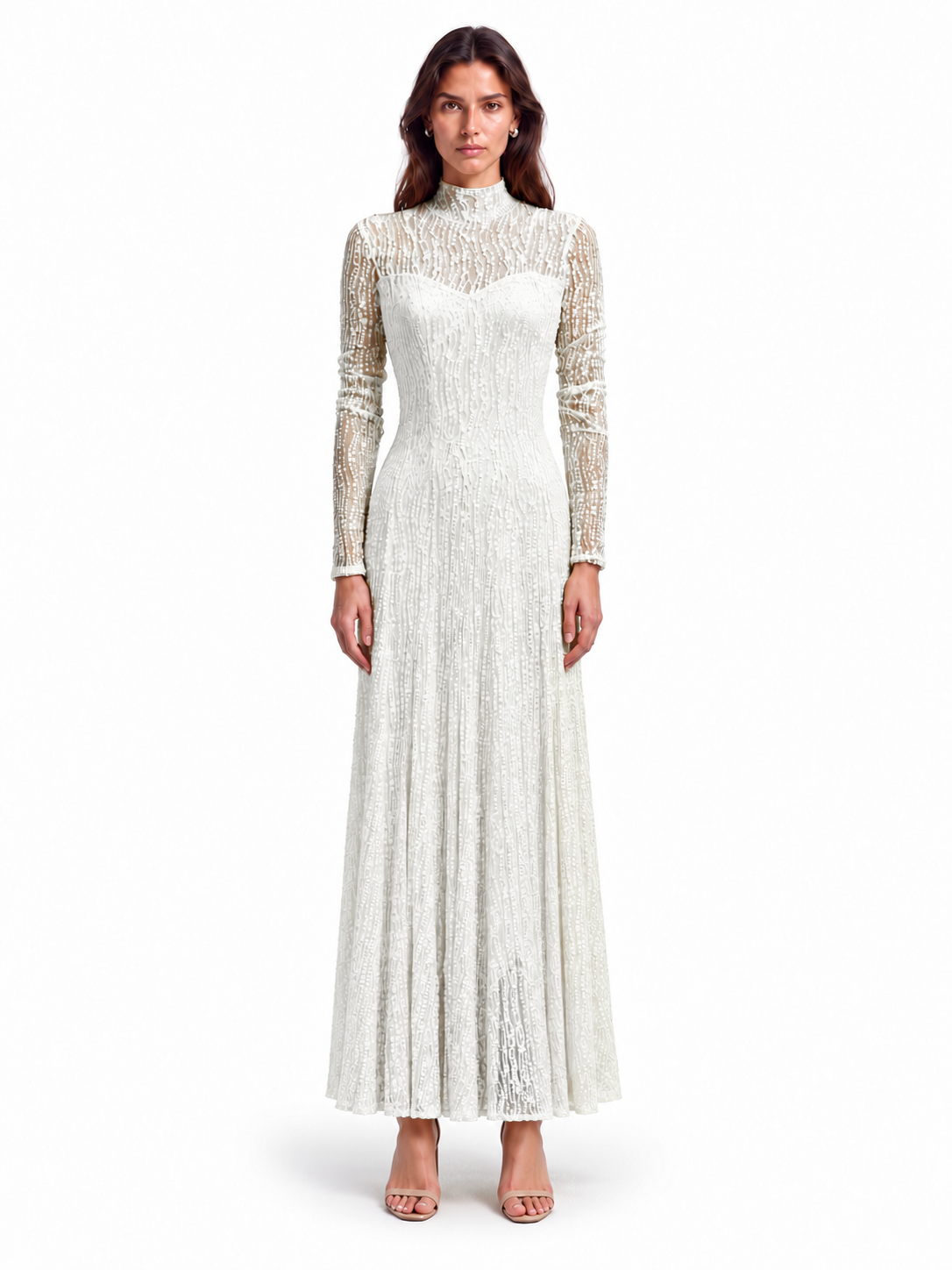 "Elara" High-Neck Beaded Lace Maxi Dress