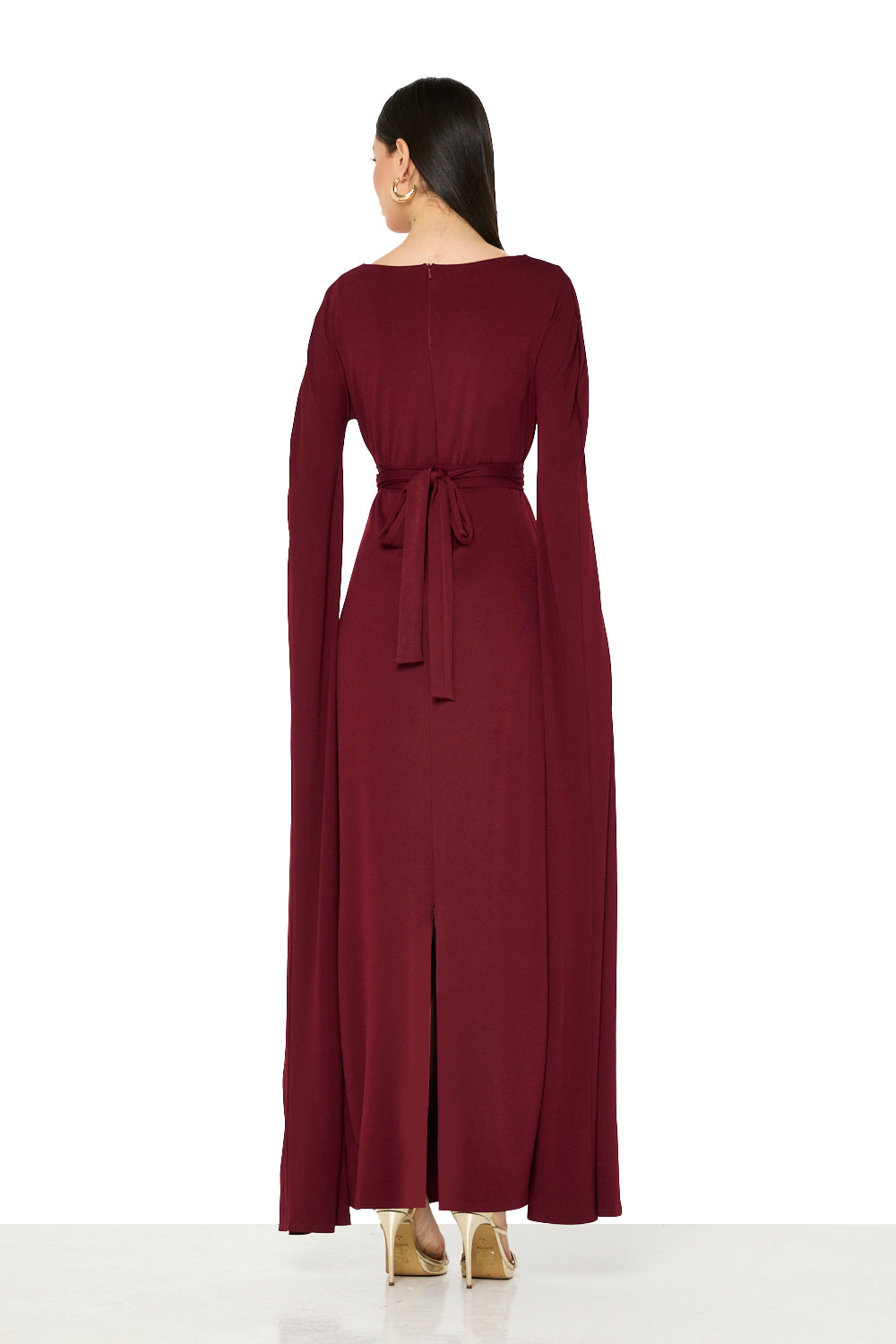 Draped Cape-Sleeve Maxi Gown