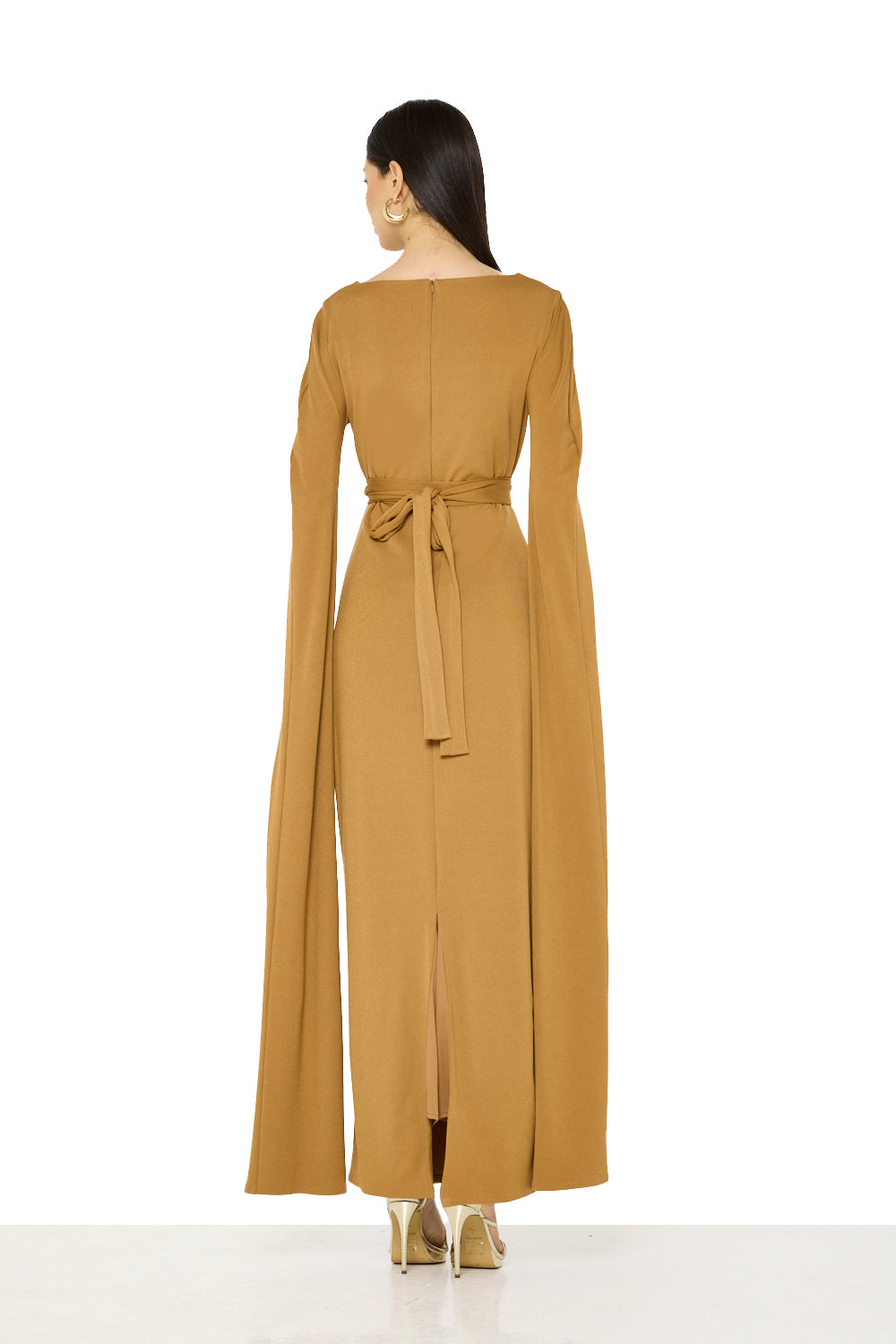 Draped Cape-Sleeve Maxi Gown