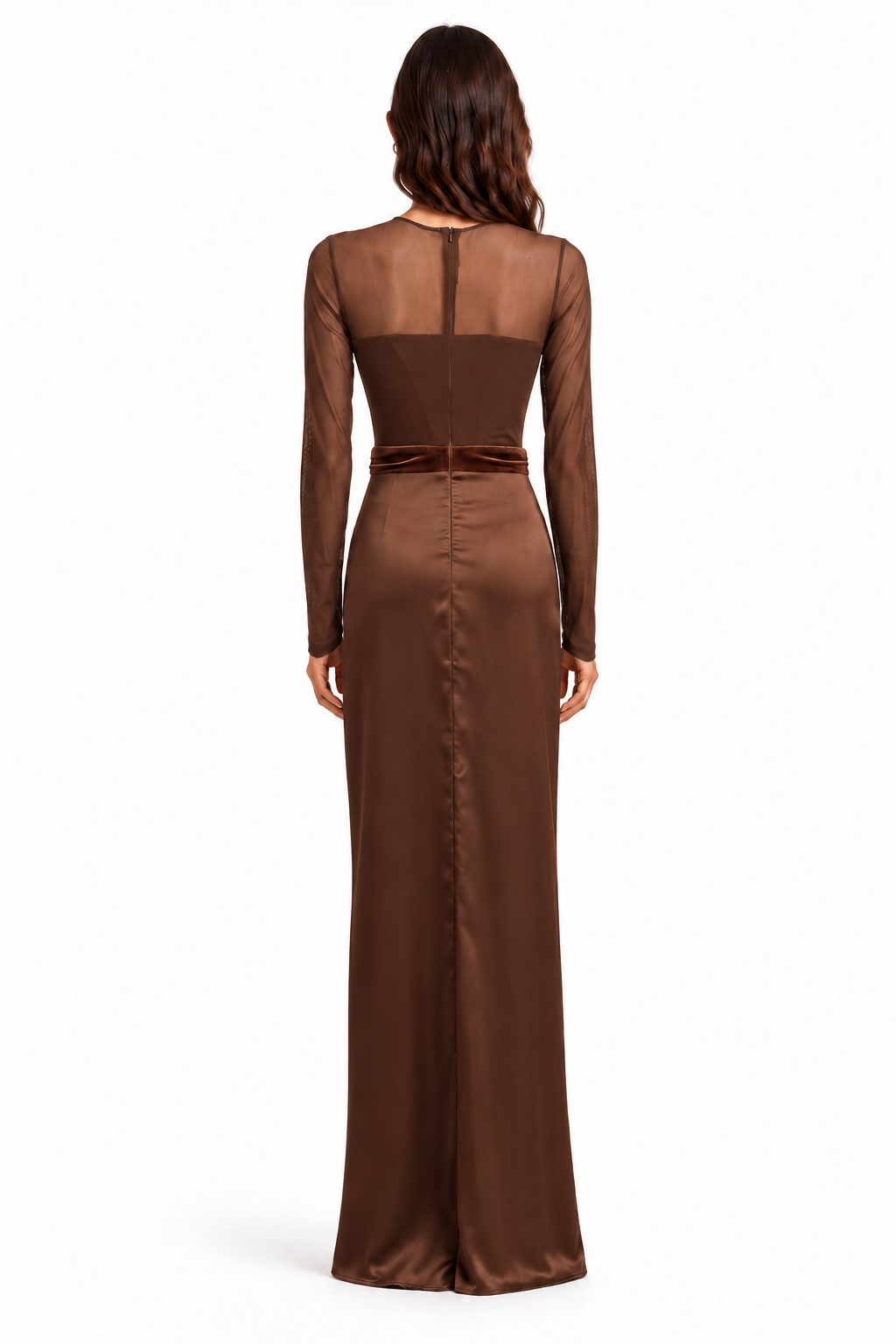 "Talia" Sheer-Sleeve Draped Maxi Gown