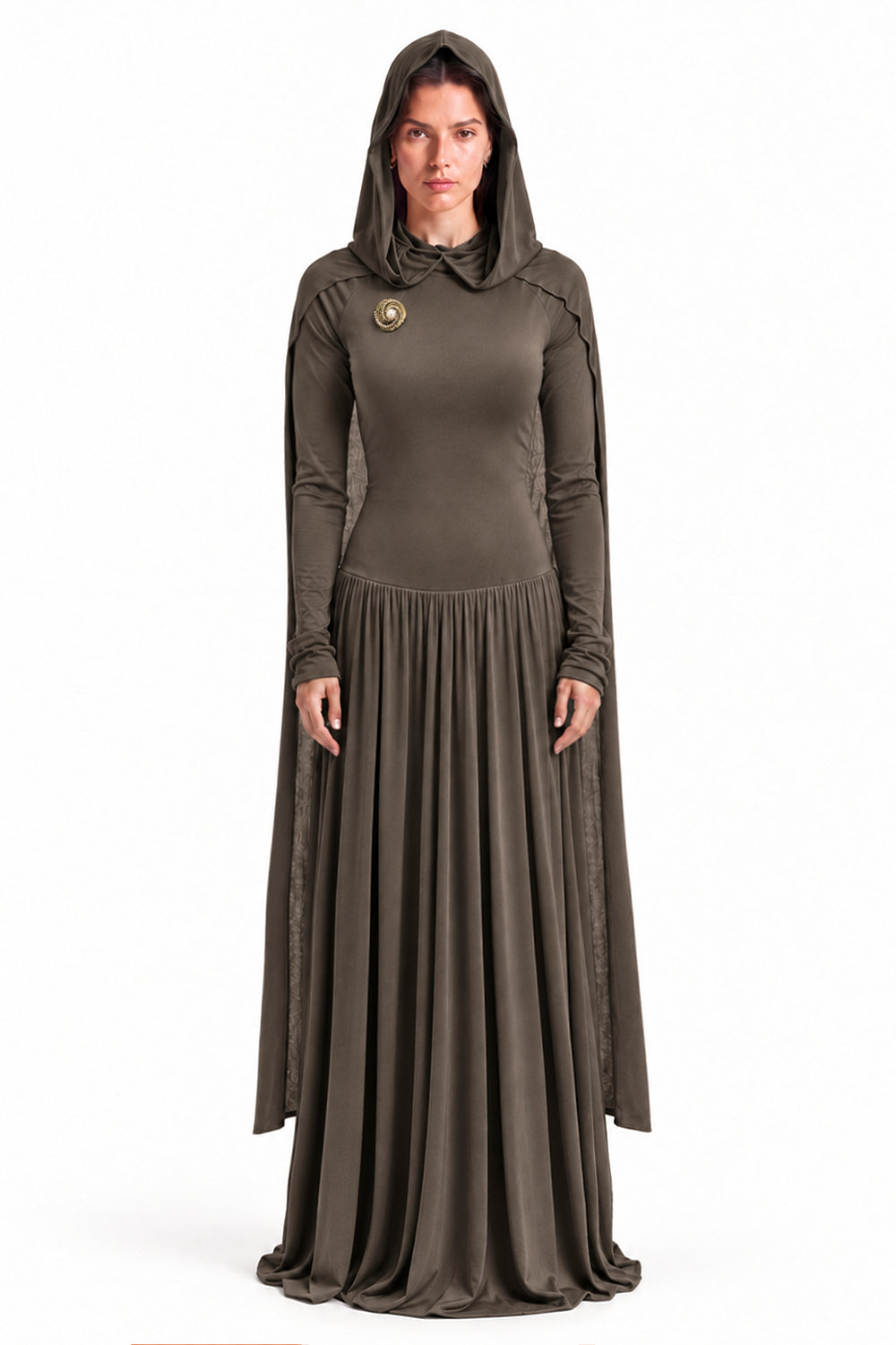"Layla" Jersey Hooded Cape Maxi Dress