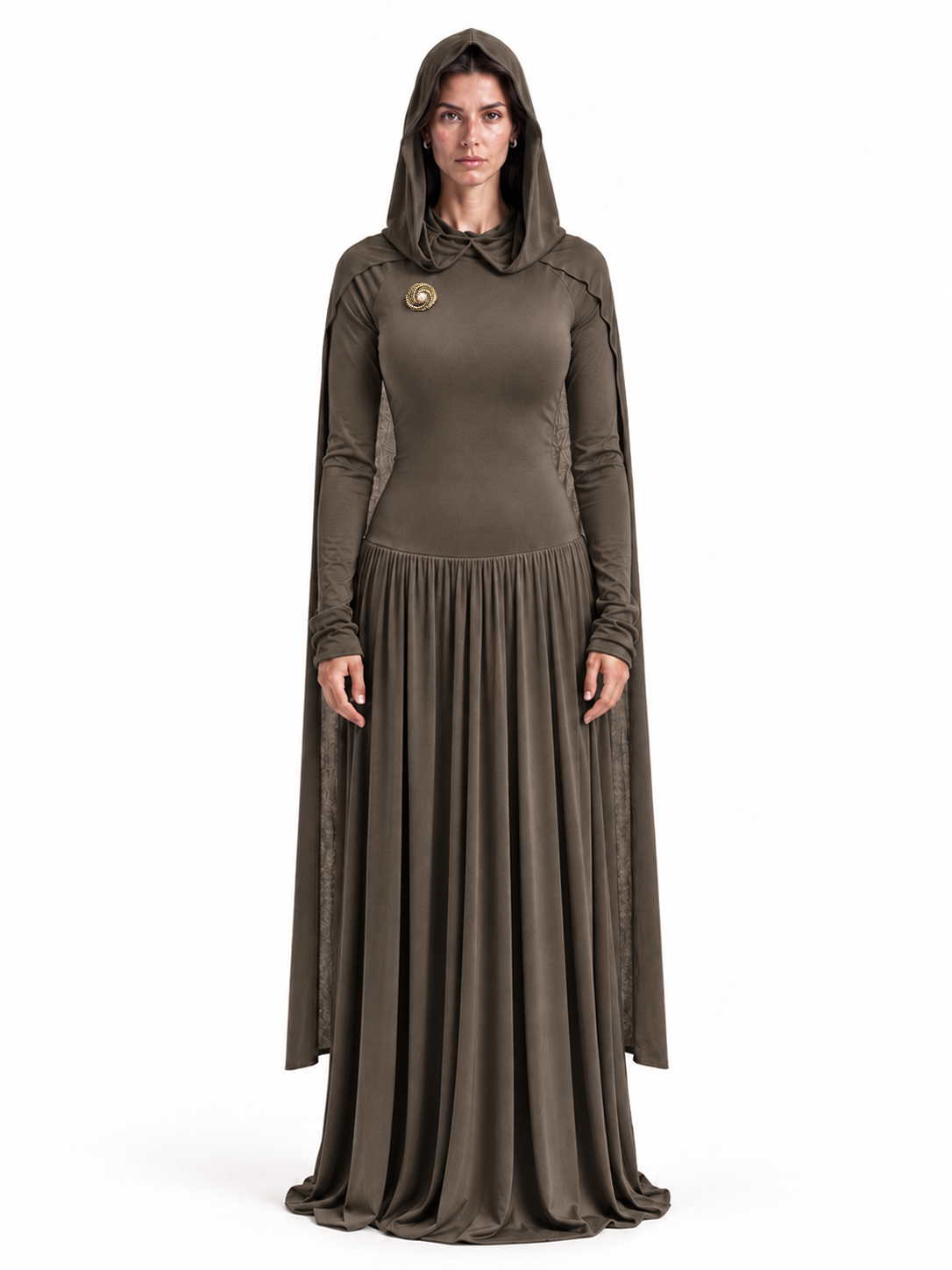 "Layla" Jersey Hooded Cape Maxi Dress