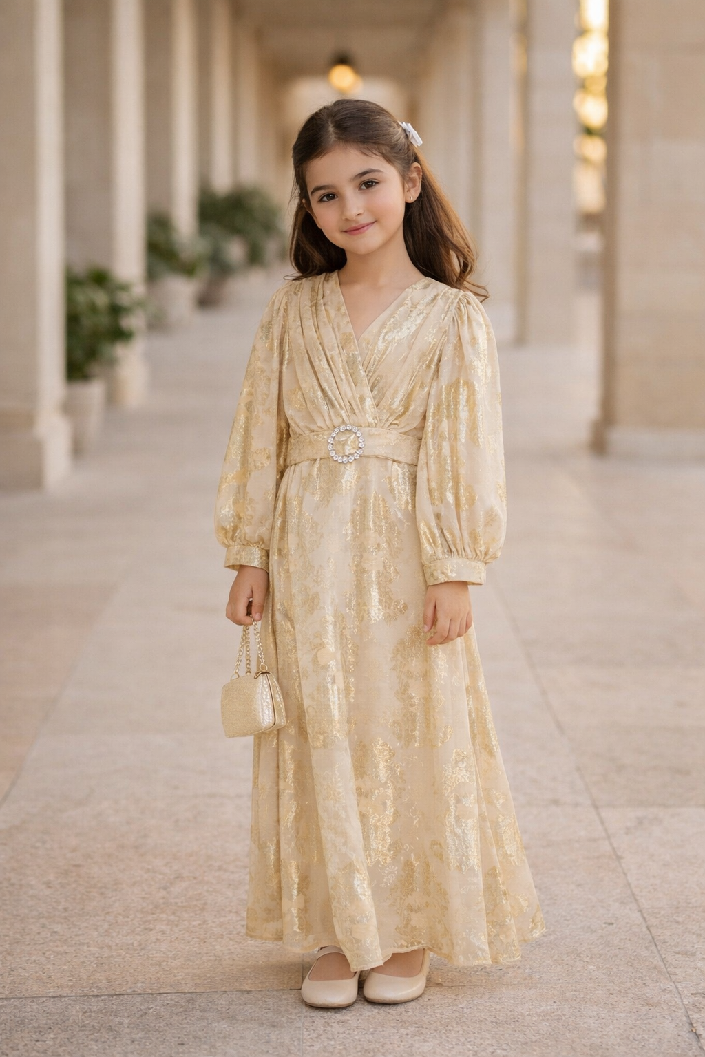 Metallic Jacquard Belted Maxi Dress