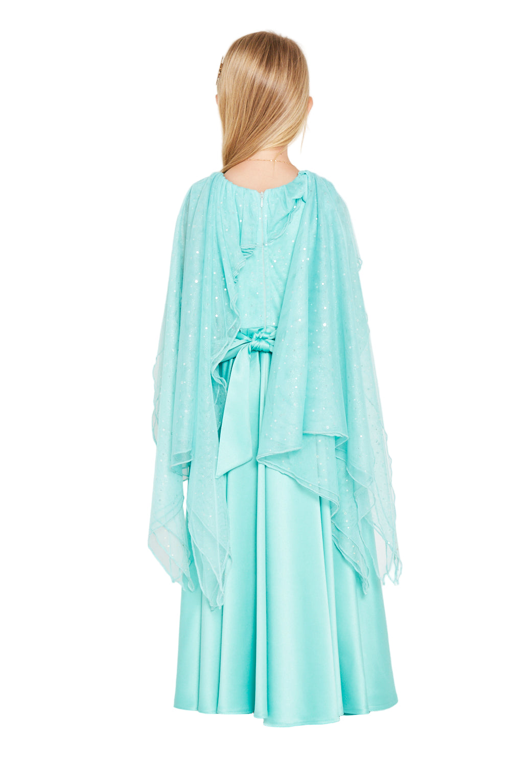Satin Maxi Dress with Sparkle Cape Overlay