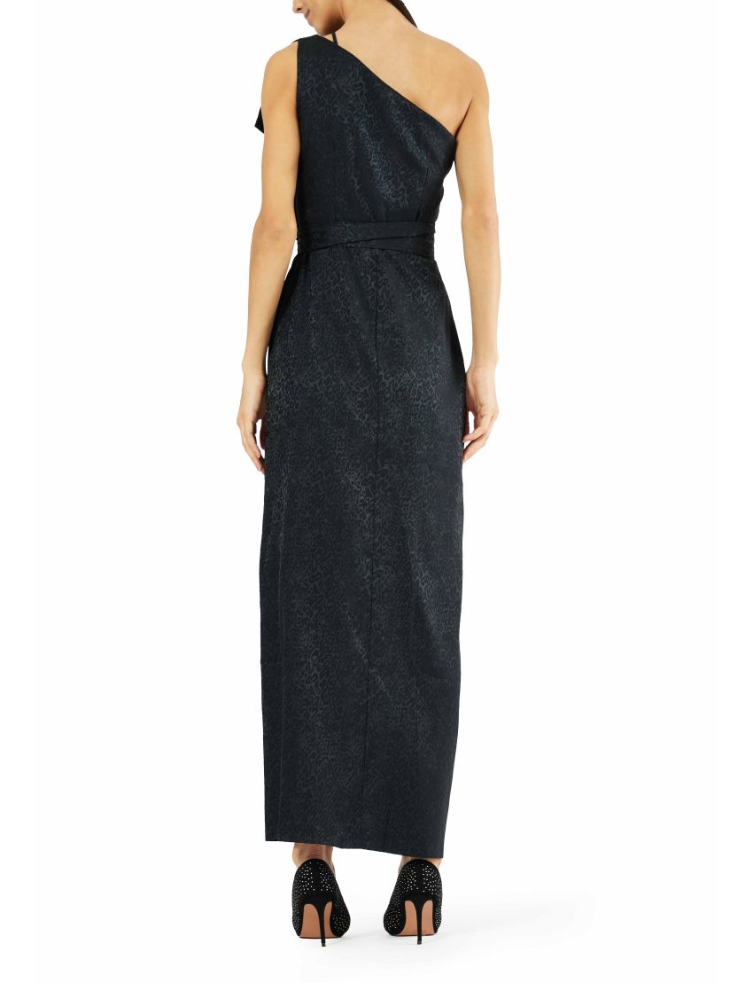 Embellished One-Shoulder Jacquard Wrap Gown