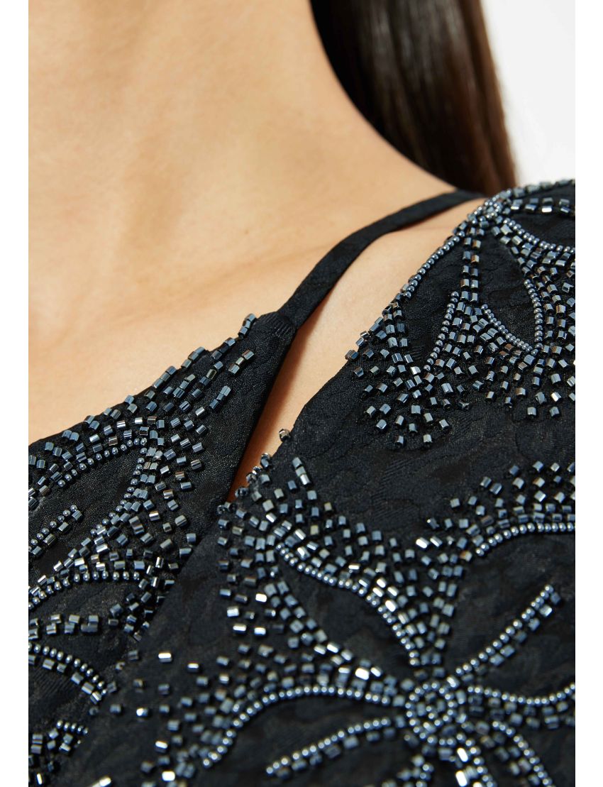 Embellished One-Shoulder Jacquard Wrap Gown