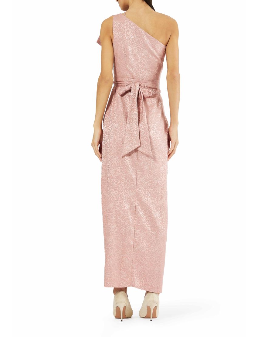 Embellished One-Shoulder Jacquard Wrap Gown