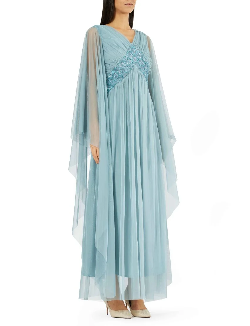 Ethereal Cape Pleated Gown