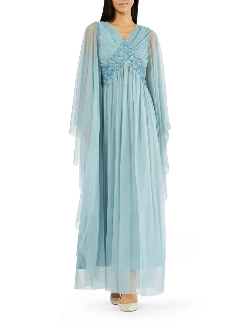 Ethereal Cape Pleated Gown