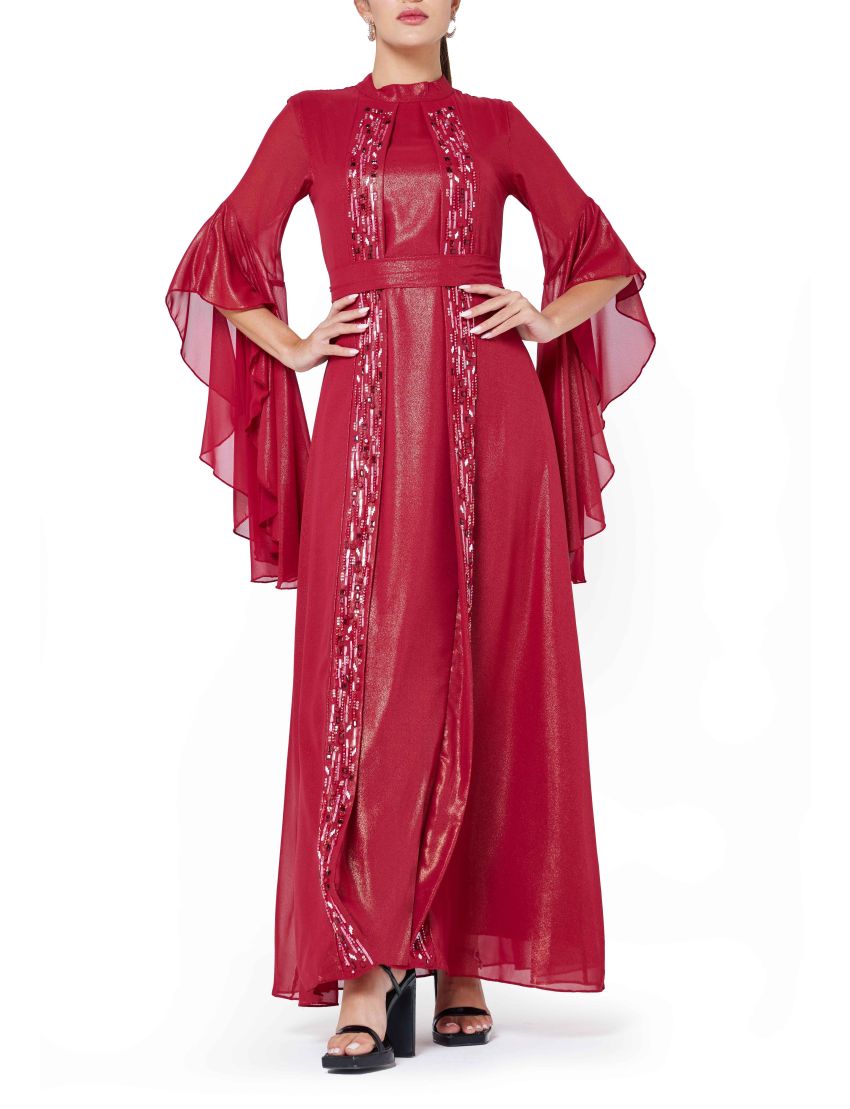 Sequined Panel Cascading Sleeve Dress